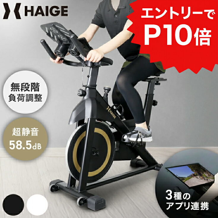 【エントリーでP10倍※12/4 20時開始】ハイガー スピンバイク 静音 マグネット式 Zwift Kinomap Fitshow 対応 カロリー・速度・距離・心拍数メーター付 負荷無段階調整 フィットネスバイク エアロバイク ダイエット 最新改良版【1年保証】HG-YX-5006 ホワイト／ブラック