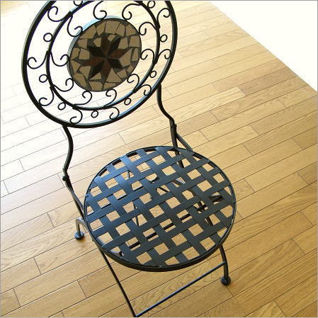 ガーデンチェアーアイアン折りたたみ椅子イスモザイクアイアンとモザイクタイルのチェアー B