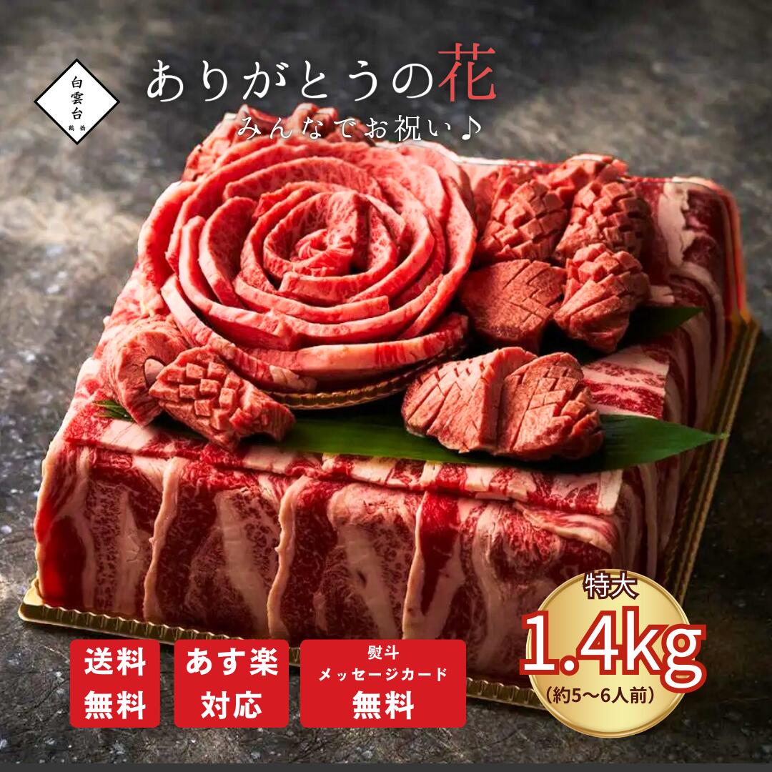 ありがとうの花 みんなでお祝い 1.4kg タレ付き <strong>母の日</strong> 焼肉 牛タン ステーキ 出産祝い 快気祝い お祝い グルメ 結婚祝い ギフト 肉 誕生日 誕生日プレゼント <strong>肉ケーキ</strong> 牛肉 焼肉セット 大阪 鶴橋 焼肉白雲台