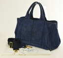 【中古】PRADA プラダ カナパトートPM キャンバス デニム ショルダーバッグ