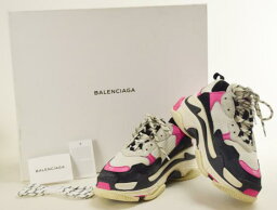 【中古】BALENCIAGA <strong>バレンシアガ</strong> トリプル S トレーナー キルトエフェクト 517334 ピンク×ブラック×ホワイト スニーカー