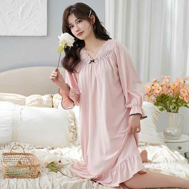 寝巻き レディース マタニティ Vネック 長袖 純綿 ワンピース ゆったり ロング丈 大きいサイズ ルームウェア 部屋着 パジャマ 普段使い 快適 通気性 高級感 春夏秋