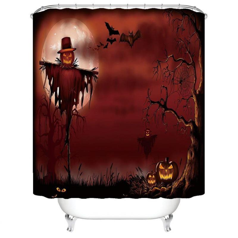 シャワーカーテン バスカーテン ハロウィン コウモリ 魔女 満月柄 ポリエステル 綿混素材 防水 防カビ 浴室用 バスルーム インテリア 欧米風 ファンタジー ホラー デザイン 洗面所 間仕切り