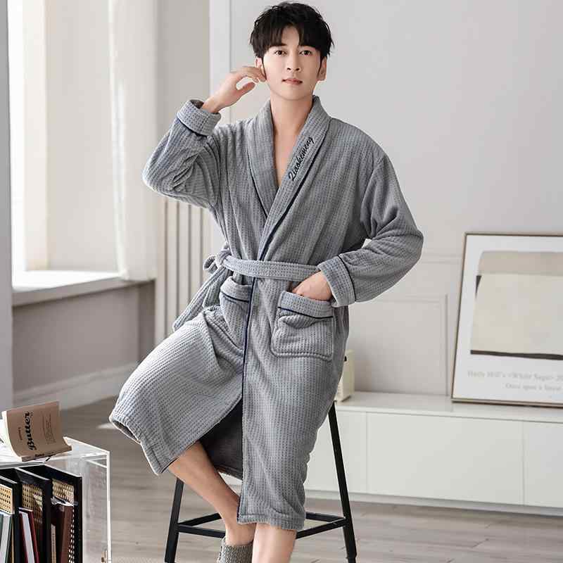 バスローブ 男性用 メンズ 冬用 秋冬 コーラルフリース フランネル 厚手 裏起毛 ガウン あったか 保温 パジャマ ルームウェア 大きいサイズ ふわふわ もこもこ