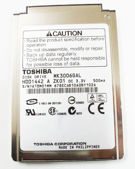 Toshiba東芝製1.8inchHD 5mm厚 30GB (MK3006GAL)