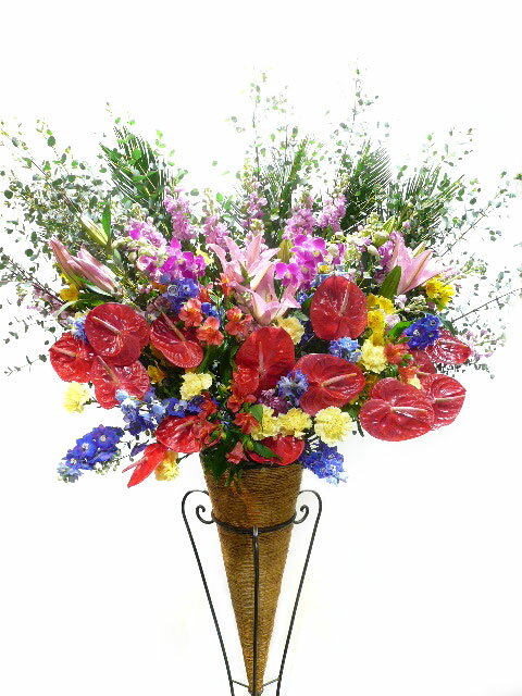 プロにおまかせ　季節のお花　お祝いスタンド花　シングル　一段　21000円