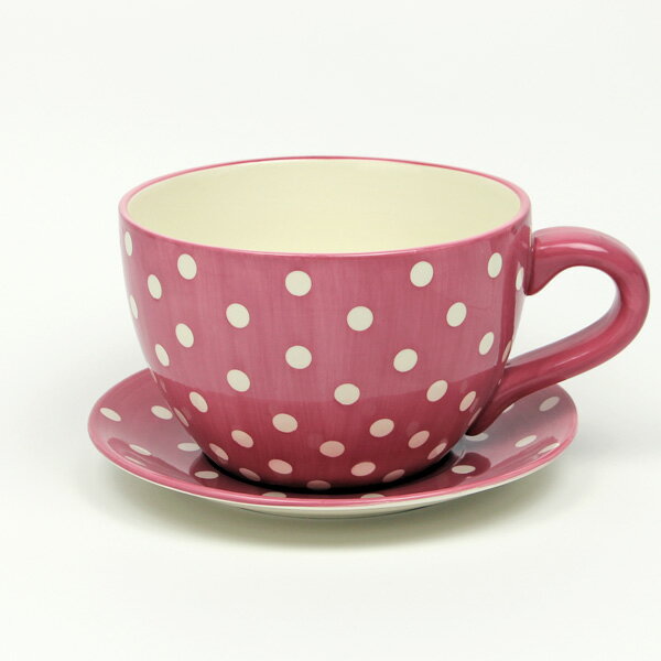 インテリアポット コーヒーカップ型　水玉 ピンク L　幅:約26cm　LN0905ミズタマRD　【pink】　（9048723）　【送料別】【通常配送】の写真