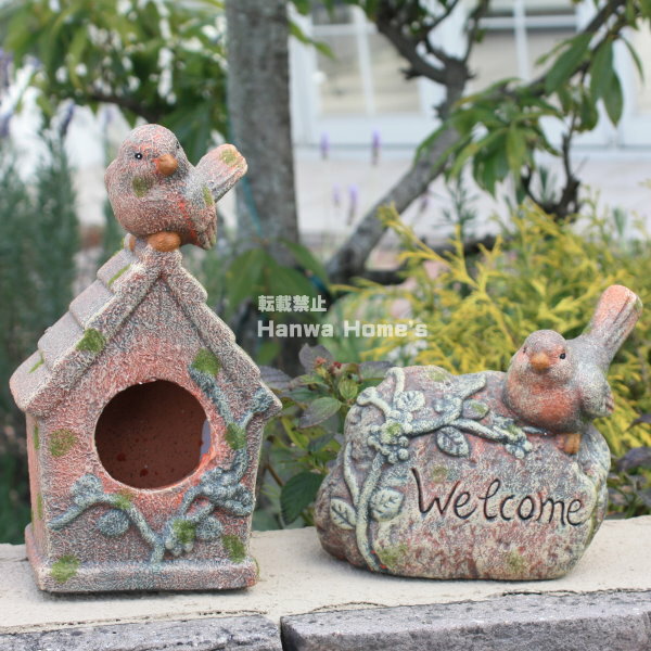 【2012年新登場】【Terracotta Doll】テラコッタオーナメント陶器製ガーデンオブジェ小鳥ハウス＆Welcomeセット【B-1】人気沸騰のテラコッタ製オブジェ！グリーンと合うナチュラルな風合い。