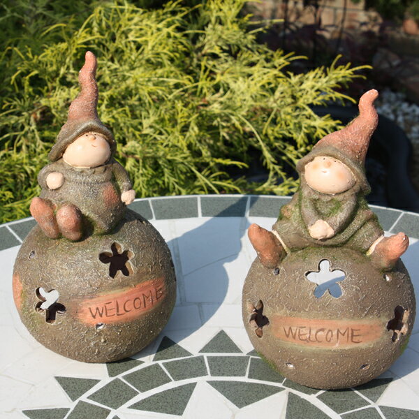 【Terracotta Doll】テラコッタオーナメント陶器製ガーデンオブジェ　玉乗り小人セットM【B-1】