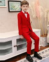 子供スーツ フォーマル 4点セット 男の子 ジュニア服 ページボーイ 結婚式 七五三 卒業式 入学式 100 110 120 130 140 150 160 170 175cm ジャケット&シャツ&パンツ&蝶ネクタイ キッズスーツ レッド 赤 ブローチ付き