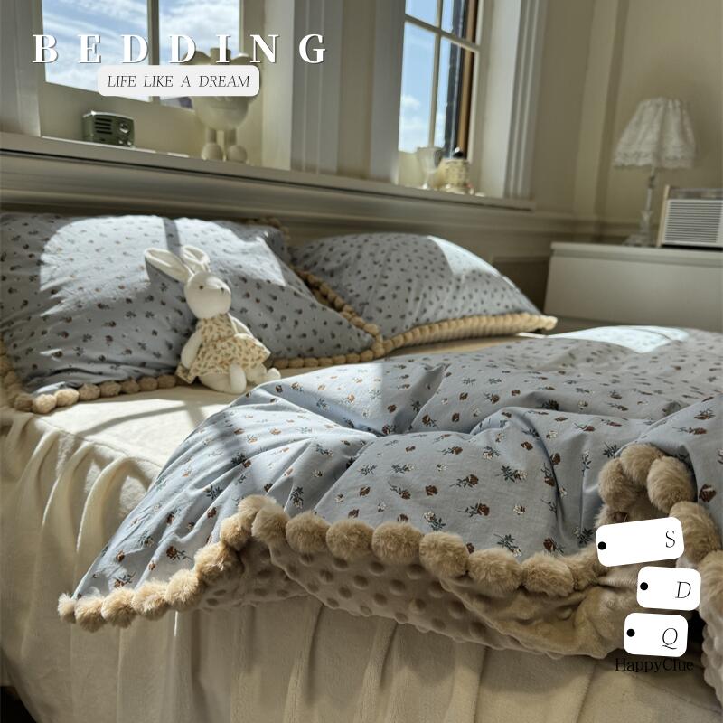 防寒対策 布団カバー あったか 冬 掛け布団カバー ダブル クイーン 4点セット 冬用 厚手 防寒 暖かい 肌掛け布団 フランネル 柔らか 小花柄 かわいい 田園風 寝室コーディネート 北欧 ベッド用寝具カバー 洗える 掛けふとんカバー 肌に優しい インテリア ベッドスカート