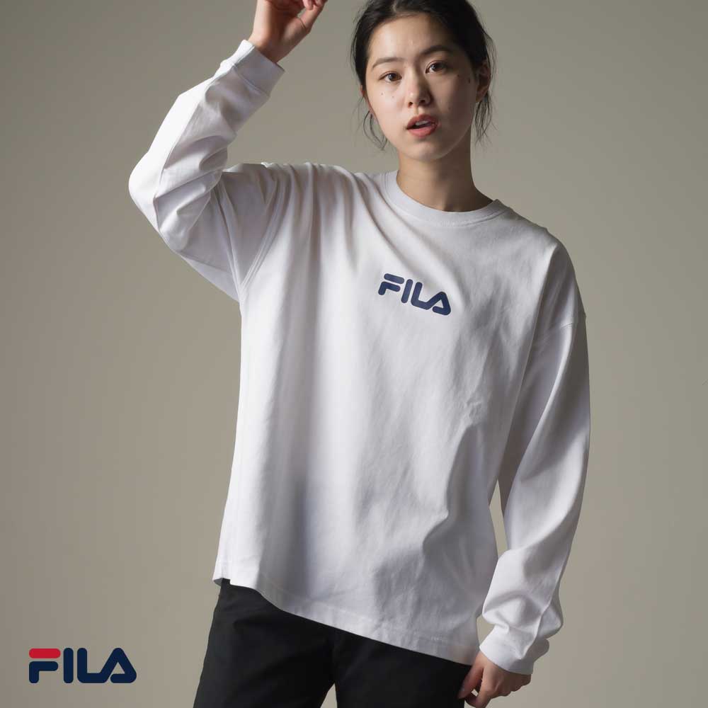 【hbA】レディース Tシャツ Sサイズ 【FILA】フィラ クルーネックシャツ FM9835 長袖 トップス カジュアル コットン 綿 HAPTIC ハプティック