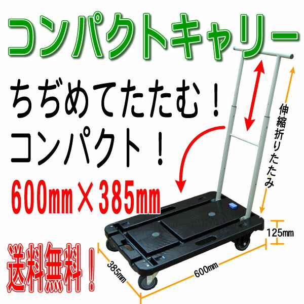 コンパクトキャリー　軽くて丈夫でコンパクト！　【送料無料！】　【ポイント10倍】　ナンシン　耐荷重100Kg　伸縮ハンドルの台車　【SBZcou1208】ハンドルは縮めて折りたためる出っ張り無くコンパクト形状日常使いの台車キャリーカートとして小さく、こまわりのきく台車平台車ドーリーとしても使えます