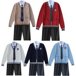 送料無料 高校制服 スクール カーディガン 制服 セット 男子 中学生 高校生 ニットカーディガン Vネック 入学 学生服 学生制服 5点セット