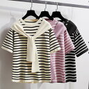 Tシャツ 夏 丸首 Tシャツ ボーダー おしゃれ レディース 半袖 ゆったり トップス 切り替え 可愛い 大きいサイズ 体型カバー 着痩せ効果 上着 カジュアル 通学 春夏服 通勤 普段着
