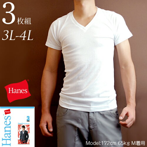 Hanes (ヘインズ） 下着 トップス09SS 3P-Tシャツ「ビジネス」 KING SIZE吸汗速乾クールビズ薄手でフィット感のある着心地VネックTシャツ(3枚組み)(31N307)大きいサイズ【3L】【4L】