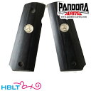 【PANDORA ARMS】木製グリップ 東京マルイ GBB ガバメント 用(スムース/メダル 樺材 ブラック)|AWG-412/ウッドグリップ/木グリ