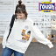 ≪一部店舗限定≫【rough】いい子にして待っててね裏毛プルオーバーレディース トップス ラフ カジュアル かわいい ナチュラル 柄 ねこ 靴下 裏毛 デニム コットン ポリエステル 冬 秋 春 6,050円