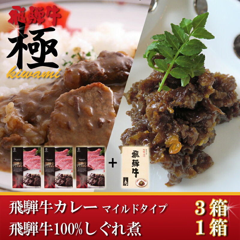 5つ星ホテル直営　産直　飛騨牛ビーフカレー3箱（マイルド），飛騨牛しぐれ煮1箱セット2ヶ月限定で送料無料