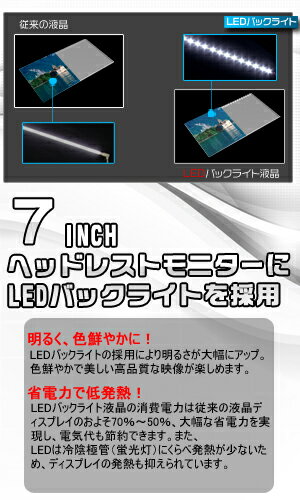 カーモニター【東芝WVGA液晶/レザー&色自由】7型ヘッドレストモニター