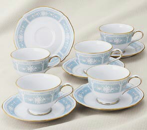 Noritake　（ノリタケ）レースウッドゴールド　コーヒー紅茶碗皿5客　【楽ギフ_包装選択】【楽ギフ_のし宛書】【楽ギフ_メッセ入力】【あす楽_土曜営業】【あす楽_日曜営業】【ギフト　出産内祝　結婚内祝　結婚式引出物　香典返し　各種内祝　引出物】【送料無料　包装・のし・リボン無料】