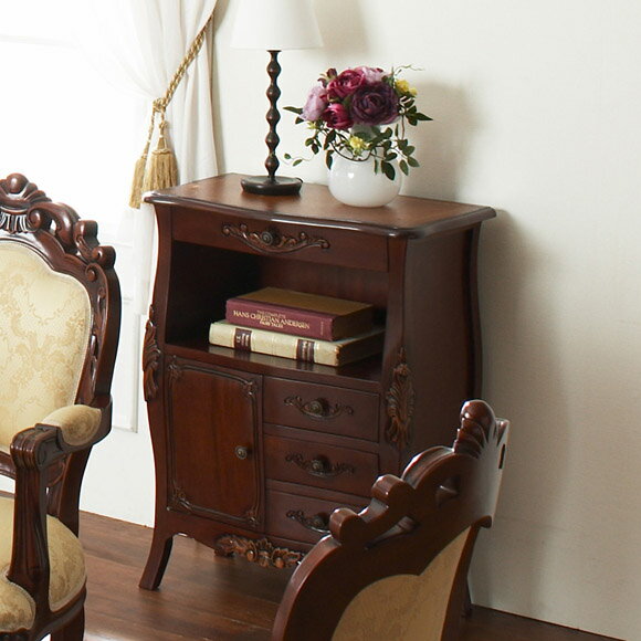 クラシック・コモ◇手彫り仕上げ猫脚FAX台ブラウン：送料無料