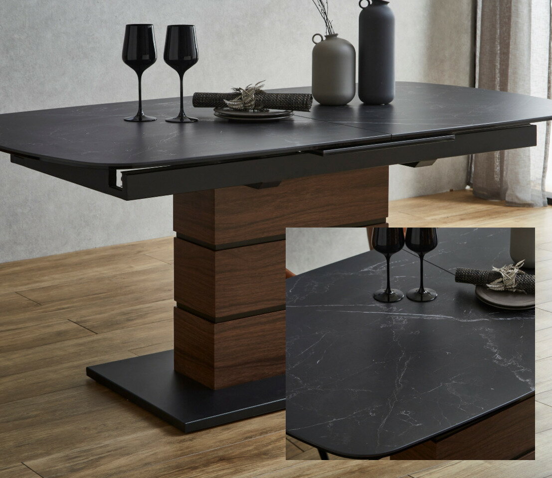 伸長式 ダイニングテーブル 大理石調セラミック素材 おしゃれ ホームバー テーブル 天板伸縮式 160-200cm ホームパーティーに便利