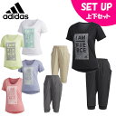 アディダス 半袖Tシャツ ハーフパンツ セット レディース M4T メッセージプリントTシャツ + M4T マルチカプリパンツ EUD00 + EUD07 adidas