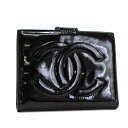 シャネル 二つ折り財布 がま口財布 ココマーク ブラック エナメル パテントレザー 中古 Bランク CHANEL| レディース 女性用 シリアルシール付き 【送料無料】