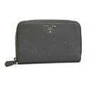プラダ サフィアーノ ラウンドファスナー財布 グレー 1ML001 中古 Bランク PRADA|女性用 レディース ウォレット さいふ ブランド ロゴ 二つ折り シルバー金具 Gカード 【送料無料】