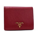 【5%OFFクーポン対象】プラダ 2つ折り財布 コンパクト財布 レザー ゴールド金具 ピンク IMV204 中古 Bランク PRADA |レディース 女性用 人気 二つ折り財布 ワンポイント Gカード付き 箱付き 【送料無料】