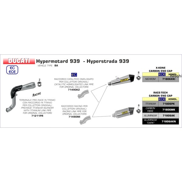 アロー ARROW スリップオンマフラー RACE TECH 16年-18年 ドゥカティ Hyperstrada939 カーボン/カーボンエンド 71806MK-71490KZ-HS939 JP店