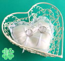 ミルキーホワイトのハートバスケットのリングピロー(完成品)パール付きハート型リングクッション【結婚式 人前式 花嫁diy ワイヤーバスケット】