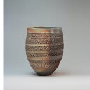 萩焼 萩陶苑 萩列紋花器 講平作 木箱 花生:約φ15.0×14.0×H18.5cm 【焼き物/陶器/24279】