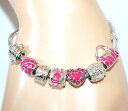 【送料無料】ブレスレット カフシルバーペンダントフクシアバレンタインbracciale donna ciondoli argento fucsia cuore strass san valentino regalo f160