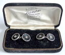 【送料無料】メンズアクセサリ- ヴィンテージシルバーボックスセットオニキスストーンカフリンクスa vintage 1920s boxed set of unmarked silver amp; onyx cufflinks with cz stone