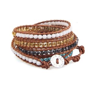 【送料無料】ブレスレット　アクセサリ—　チェーンボヘミアストーン5ブレスレットjewelry leather chain bohemian synthetic stone crystal beads 5 wrap bracelet
