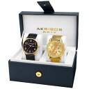 【送料無料】腕時計 ゴールドトーンメッシュブレスレットレザーストラップウォッチポイント mens akribos xxiv ak885yg goldtone mesh bracelet amp; leather strap watch set