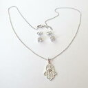 【送料無料】アクセサリー ネックレス ネックレスイヤリングファティマparure collana orecchini donna color argento mano di fatima zirconi bianchi 87 p