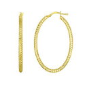 【送料無料】ネックレス イエローゴールドフープイヤリング14k yellow gold shiny square textured oval hoop earrings