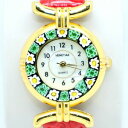    @rv@mvetro orologioAquarzo daxl`A~btBI[e cordinob\murano vetro orologio al quarzo da venezia con millefiori e cordino ro