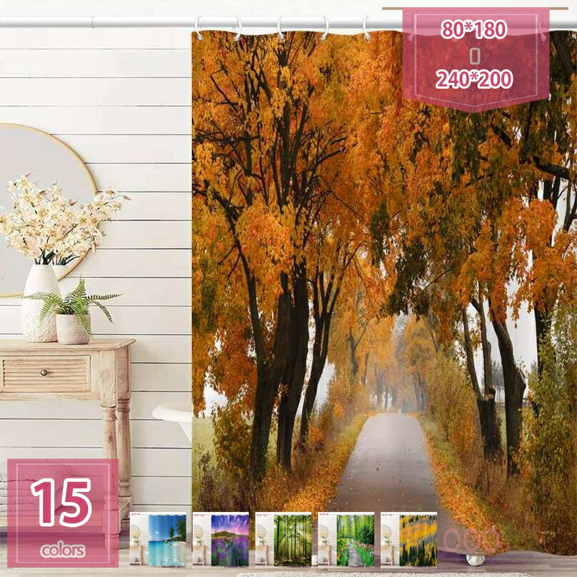 2000円OFFクーポン シャワーカーテン 防カビ おしゃれ 防水 カーテン 幅120×丈180cm お風呂カーテン 浴室カーテン ウエイトバー入 ユニットバス お風呂場 洗面所 間仕切り 小窓 シンプル ベージュ カジュアル (120*180cm 緑色の葉)お風呂 洗面所 浴室適用 holosbird-goods1