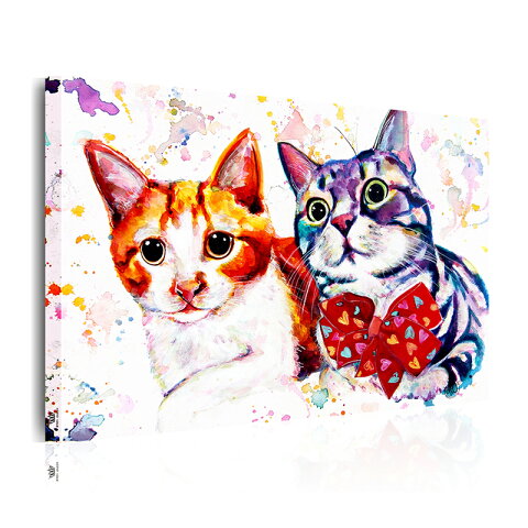 絵画アートパネル猫　相思相愛の猫　ネコ　リポン　猫の絵アートパネルおしゃれ　かわいい動物　モダンアートリビング 玄関 プレゼント店舗ディスプレイ おしゃれなアート（横42cm×縦30cm）送料無料