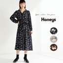 レトロチックな花柄ワンピ S M L LL 紺 グリーン ブラウン COLZA(コルザ)