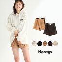 コーデュロイ パンツ ショートパンツ レディース 綿100% カジュアル 短パン 秋 SALE セール Honeys ハニーズ ベルト付ショートパンツ