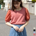 ふんわりスリーブでかわいさプラス アイボリー ホワイト 白 オフ ブラック ブルー オレンジピンク S M L COLZA(コルザ)