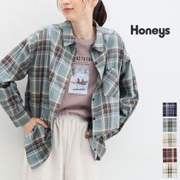 トップス シャツ 長袖 チェック ゆったり ゆる カジュアル 秋 冬 レディース SALE セール Honeys ハニーズ <strong>チェックシャツ</strong>