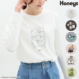 トップス カットソー 長袖 キャラクター <strong>ムーミン</strong> 白 ボーダー Tシャツ レディース 綿100％ Honeys ハニーズ <strong>ムーミン</strong>／ロンT