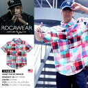 【送料無料】b系 ヒップホップ ストリート系 ファッション 服 メンズ レディース オシャレ 半袖シャツ 【RW172W08】 ロカウェア ROCAWEAR ワークシャツ ドレスシャツ カラフル ブロックチェック柄 パッチワーク 切替 スケート 大きいサイズ 正規品 02P03Dec16【楽ギフ_包装】