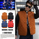 春アウター b系 ヒップホップ ストリート系 ファッション メンズ レディース 【R0014X02】 ロカウェア ROCAWEAR ダウン ベスト リバーシブル ノースリーブ ジャケット キルティング 切替 中綿 M L XL 2XL 大きいサイズ 茶 黒 正規品 02P03Dec16【楽ギフ_包装】